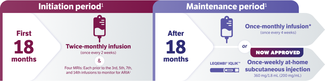 Administration timeline for 36 months, with the first 18 months being the initiation period and the next 18 months being the maintenance period.