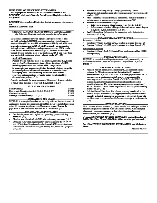 LEQEMBI® (lecanemab-irmb) prescribing information LEQEMBI® (lecanemab-irmb) prescribing information
